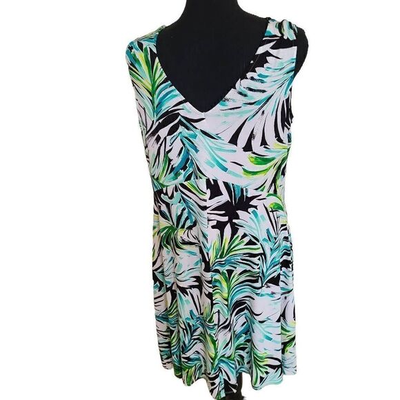 Harper 241 Womens Palm Frond Print Sleeveless Dress Large - Picture 4 of 10